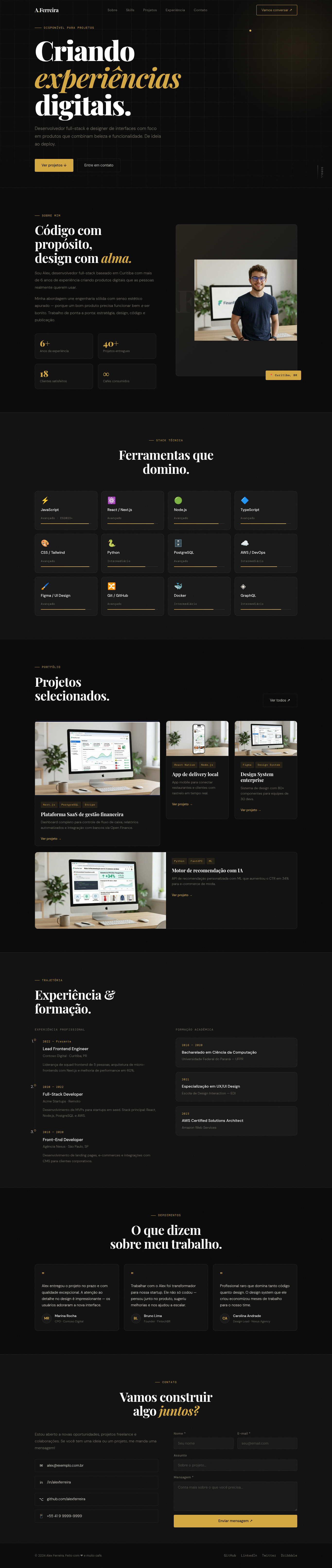 Imagem geral de uma landing page de um desenvolvedor e designer